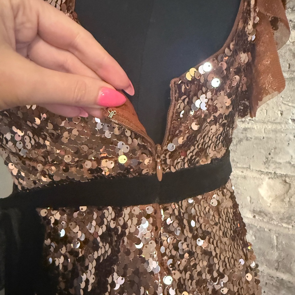 Free People Rose Gold Sequin Backless Ruffle Mini Dress - Picture 6 of 8